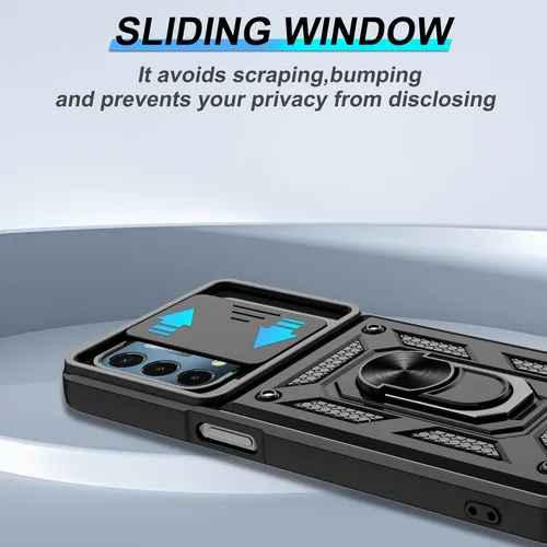 Miniatura 5 de ATUMP Funda para OnePlus Nord N200 5G con protector de pantalla HD con cubierta para cámara deslizante, soporte de anillo de rotación de 360°