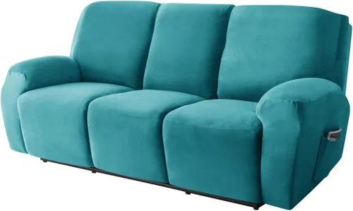 Miniatura 15 de Funda elástica para sofá reclinable, fundas de terciopelo para sillas reclinables de 3 cojines, 8 piezas, fundas protectoras para muebles