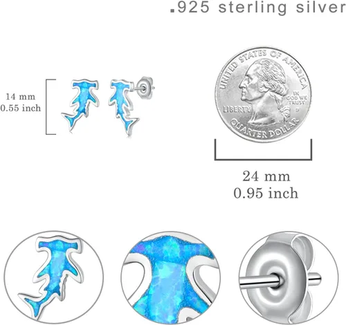 Miniatura 4 de Aretes de tiburóntortuga marinaballena asesinamantarraya para mujer, aretes de plata de ley 925 con diseño de océano, bonitos regalos de joyería