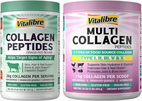 Vitalibre Los péptidos multi del colágeno pulverizan 16oz y polvo bovino 8oz de los péptidos del colágeno