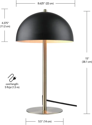 Miniatura 9 de Globe Electric 52938 Luna - Lámpara de escritorio de 15 pulgadas, negro mate, detalles de latón mate, interruptor basculante de encendido/apagado