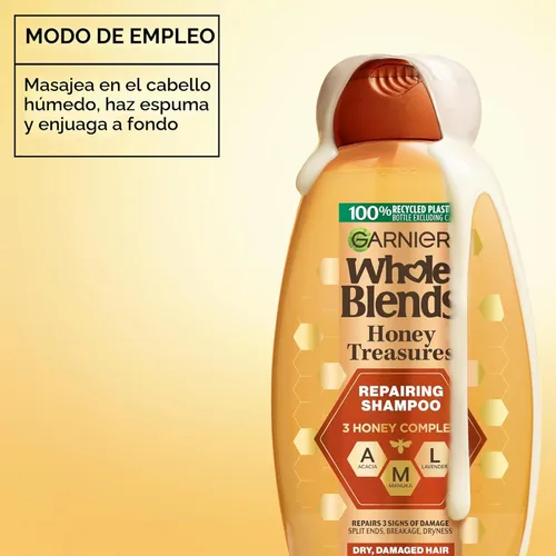 Miniatura 6 de Garnier Whole Blends Honey Treasures - Champú reparador, acondicionador + máscara capilar para cabello seco y dañado (3 artículos), 1 kit