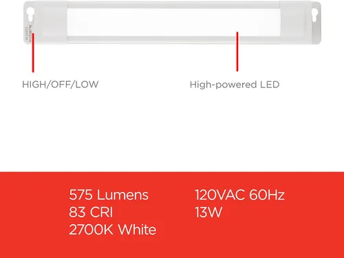 Miniatura 4 de UltraPro Luces LED Enlazables de 18 pulgadas con Enchufe para Debajo del Gabinete, Alto/Bajo/Apagado, Luz Blanca Cálida (2700K), Iluminación LED