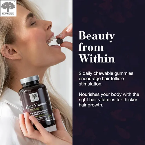 Miniatura 4 de NEW NORDIC Gomitas de volumen para el cabello, 2500 mcg de biotina, suplemento diario de vitaminas para el cabello para apoyar el cabello, la piel
