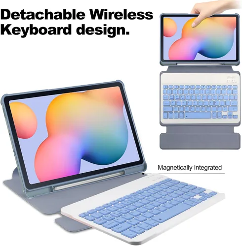 Miniatura 2 de kaidisen Funda con teclado giratorio 360º para Galaxy Tab S6 Lite de 10.4 pulgadas, soporte vertical magnético desmontable teclado delgado Folio