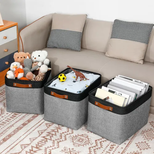 Miniatura 5 de DULLEMELO Contenedores de almacenamiento de tela, cestas grandes decorativas para estantes del hogar y dormitorio, organizadores de juguetes de lona