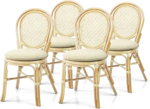 Miniatura 15 de Denver Dining - Silla auxiliar de mimbre hecha a mano con cojín color crema, ratán natural, colonial