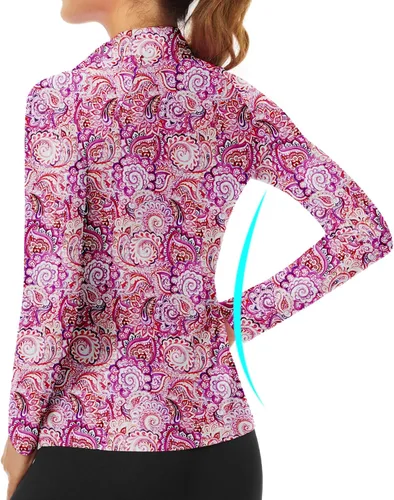 Miniatura 168 de WOWENY Camiseta deportiva de manga larga para mujer, con cremallera de un cuarto, cuello para entrenamiento, camiseta de tenis con estampado