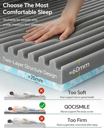 Miniatura 3 de Cubrecolchón firme de tamaño individual, cubrecolchón de espuma viscoelástica de gel para alivio de presión de 3 pulgadas, almohadilla de espuma