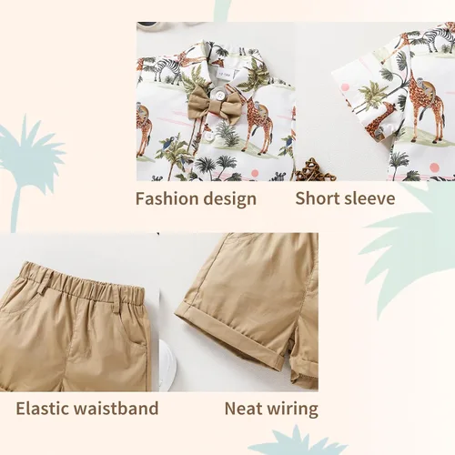 Miniatura 37 de JEELLIGULAR Conjunto de ropa de verano para bebé niño de manga corta con botones y pantalones cortos, trajes casuales para caballeros de 1 a 6 años