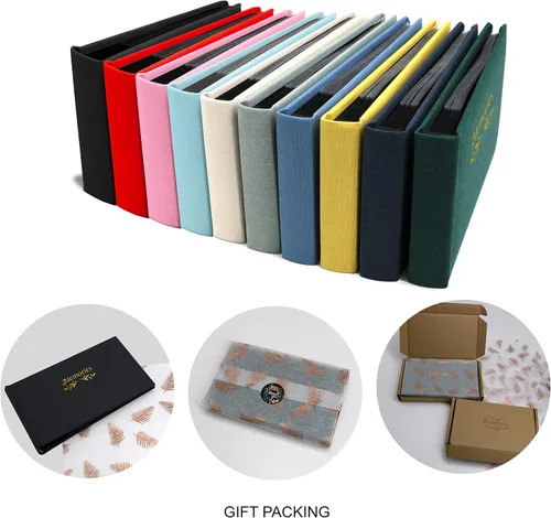 Miniatura 4 de Holoary Álbum de fotos pequeño de 4 x 6 pulgadas, tapa dura de lino, capacidad para 50 fotos, encuadernado con páginas negras, mini álbumes de fotos