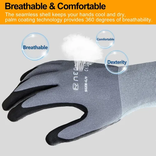 Miniatura 3 de NEOTRIL - Guantes de trabajo de seguridad con revestimiento de nitrilo de microespuma, 3/6/12/36 pares, guantes de nailon transpirable para hombres