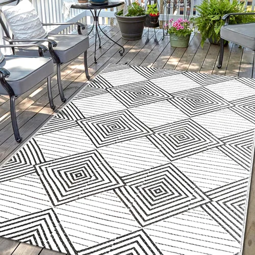 Miniatura 18 de Alfombra Impermeable para Exteriores 9x12 pies, Tapete de Paja de Plástico Reversible Boho para Patio RV Terraza Porche Patio Trasero Balcón Camping