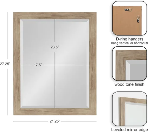 Miniatura 3 de DesignOvation Beatrice - Espejo de pared rectangular decorativo enmarcado, 21 x 27 pulgadas, marrón rústico, espejo rectangular de tocador para uso