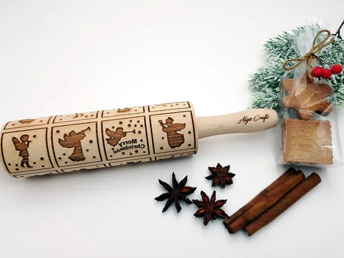 Miniatura 4 de Rodillo de amasar con relieve de ángeles navideños FELIZ NAVIDAD para decorar galletas de jengibre navideñas