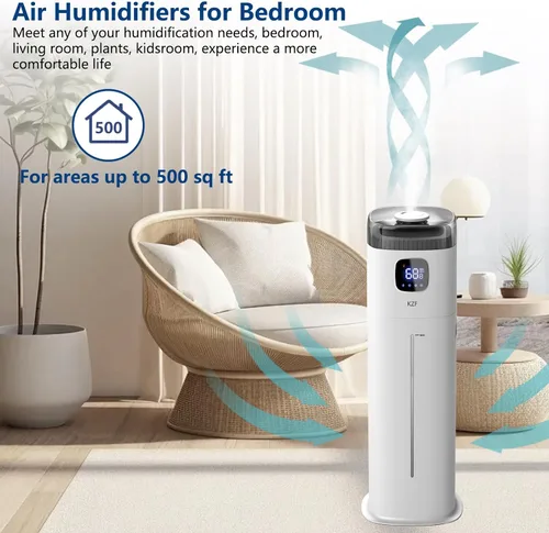 Miniatura 2 de Humidificador grande para dormitorio, humidificador ultrasónico de niebla fría de 9L/2.5 galones con humidistato, boquilla de 360°, nivel de niebla