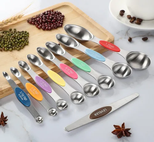 Miniatura 3 de Juego de 9 cucharas medidoras magnéticas de acero inoxidable de doble cara, cucharadita apilable para anidar, cabe en frascos de especias