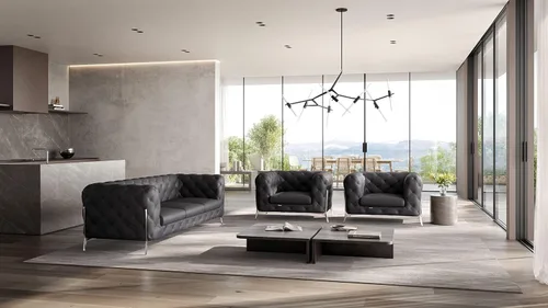 Miniatura 31 de Blackjack Furniture Modena - Moderno juego de sofá de 3 piezas de cuero italiano de grano superior, elegante diseño copetudo y patas de acero Beige