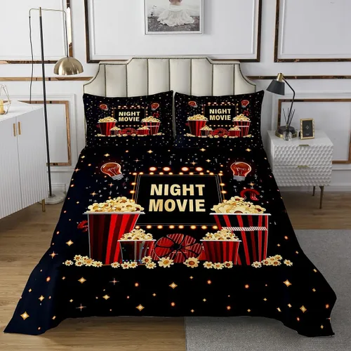 Miniatura 11 de Homewish Theater Cinema Poster Quilt Sets Twin Size,Retro Movie Bedspread Coverlet 2Pcs for Kids Girls Boys Room Decor,Popcorn Quilts Set Movie