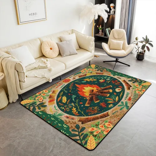 Miniatura 24 de Alfombra de fogata de 3 x 5 pies, decoración de tocones de árbol de bosque para niñas, mujeres, hombres y adolescentes, alfombra de madera marrón