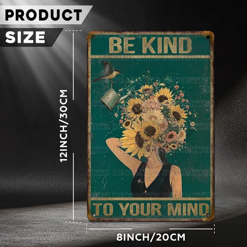 Miniatura 4 de Letreros de hojalata vintage con texto en inglés «Be Kind to Your Mind», letrero de colibrí, hippie, bohemio, arte de pared para mujeres, hogar