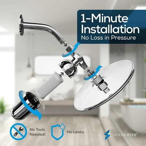 Miniatura 5 de SparkPod Filtro de ducha Ultra - Filtro de agua y cartucho de cabezal de ducha de alto rendimiento, equivalente a 150 etapas, elimina hasta el 95%