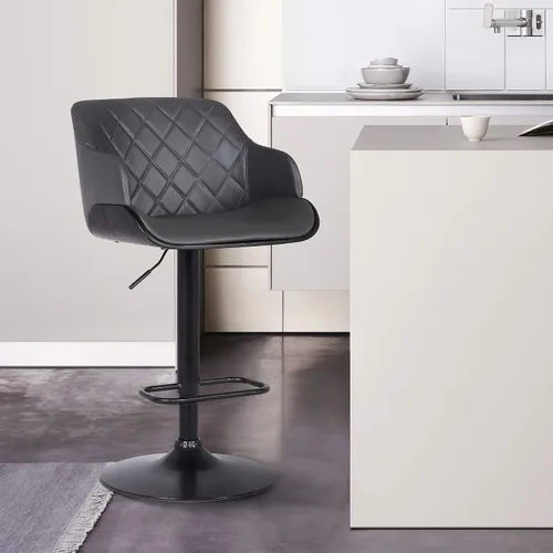 Miniatura 2 de Armen Living Toby Taburete giratorio de piel sintética, ajustable, gris y negro