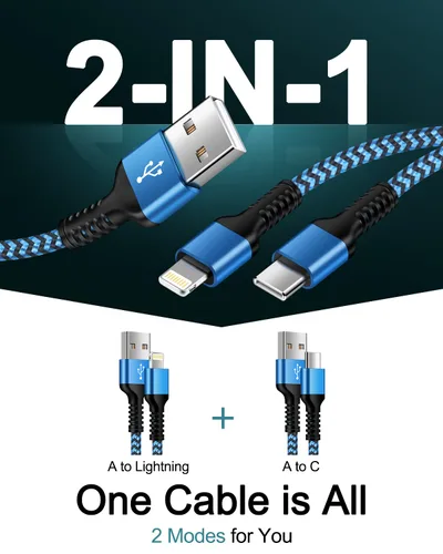 Miniatura 2 de para cable de carga 2 en 1 Lightning y USB-C de Apple (4 pies), USB a Lightning y USB a USB-C, cable de carga largo y rápido para iPhone 17 Air 16e