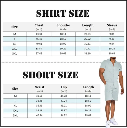 Miniatura 6 de Uni Clau Conjunto corto de 2 piezas para hombre, conjunto de camisa con botones y pantalones cortos, conjunto de chándal de playa