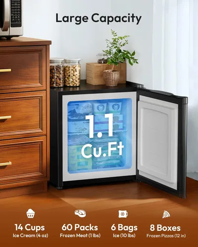 Miniatura 3 de EUHOMY Mini congelador de 1.1 pies cúbicos, encimera, congelador vertical compacto de una sola puerta con puerta reversible, estantes extraíbles