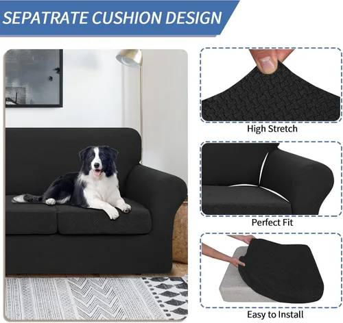 Miniatura 3 de JIVINER Fundas de sofá de 3 piezas para sofá de 2 cojines, funda elástica para sofá con 2 fundas de cojín de asiento extra grandes, fundas gruesas