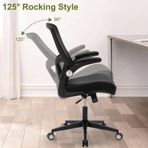 Miniatura 8 de Ergonomic PU Leather Office Chair, 400lbs Weight Capacity, Breathable Mesh Back, Adjustable Height & Flip-Up Arms, Heavy Duty Computer Desk Chair