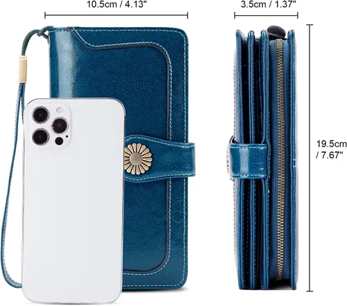 Miniatura 3 de INSIFEEL Billeteras para mujer de gran capacidad con protección RFID de cuero genuino, Azul marino
