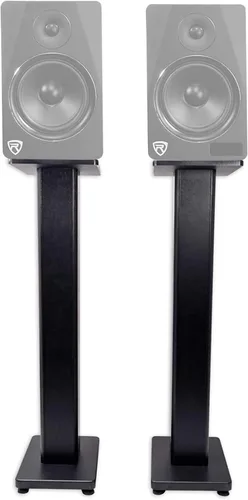 Miniatura 10 de Rockville Par de soportes para altavoces de estantería RHT28D de 28 pulgadas, grano de madera oscura, capacidad de 60 libras, diseño rellenable