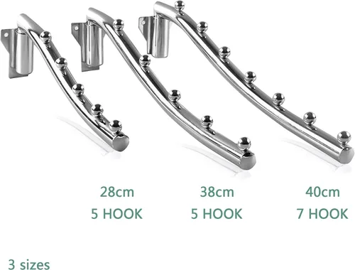 Miniatura 4 de Ganchos plegables montados en la pared, estante de secado de ropa plegable para montaje en pared, paquete de 2 soportes de gancho de brazo oscilante