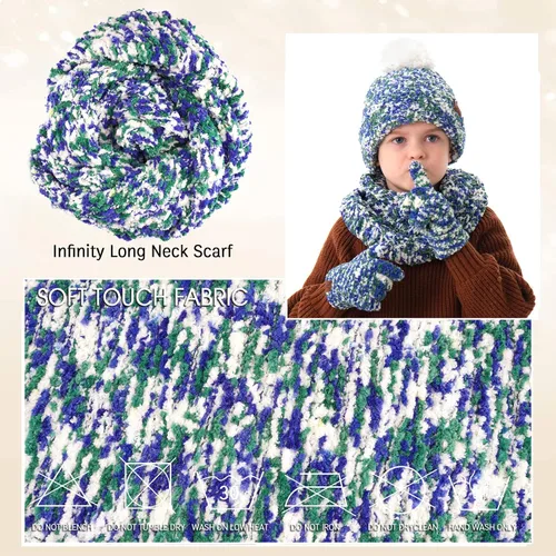 Miniatura 4 de Toddler Boys Girls Winter Warm Knit Beanie Hat Neck Scarf Touchscreen Gloves with Fleece Lined Cap for 3-10 Year Kid Gifts