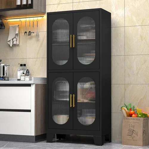 Miniatura 17 de PAOFIN Vitrina de Exhibición con Cerradura de 47" de Alto con Puerta de Vidrio, Gabinetes de Metal con 3 Estantes Ajustables, Gabinete Vitrina