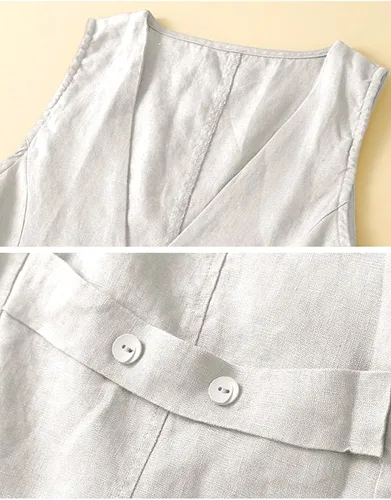 Miniatura 4 de IDEALSANXUN Chaleco de lino de algodón sin mangas para mujer, chaleco casual de verano, cuello en V, chaqueta de cárdigan