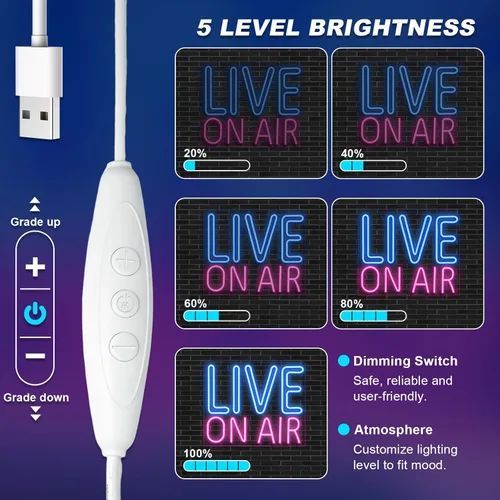 Miniatura 4 de LookLight Letrero de neón Live On Air, letrero de luz de neón, letreros de neón iluminados para decoración de pared, letreros LED para vivir