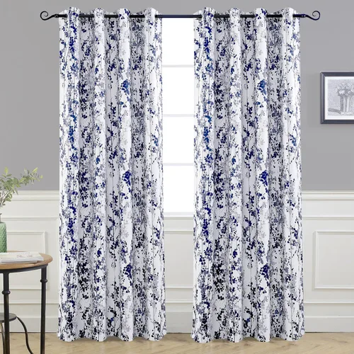 Miniatura 10 de Cortinas DriftAway 100% Blackout Amarillas y Blancas para Sala de Estar, Dormitorio, Cocina, 84 Pulgadas de Largo, Paneles Botánicos con Flores