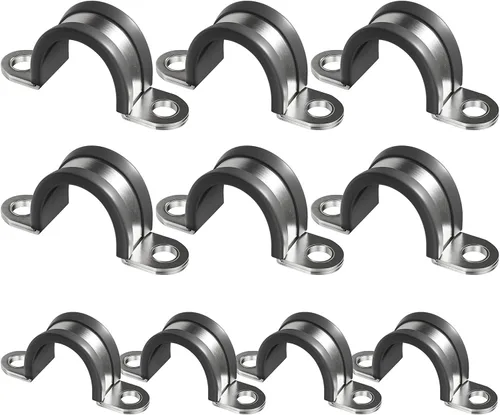 10 abrazaderas de correa de tubo en U de 0.394 pulgadas de 2 agujeros, acero inoxidable 304 con clip forrado de goma EPDM, juntas de doble capa de