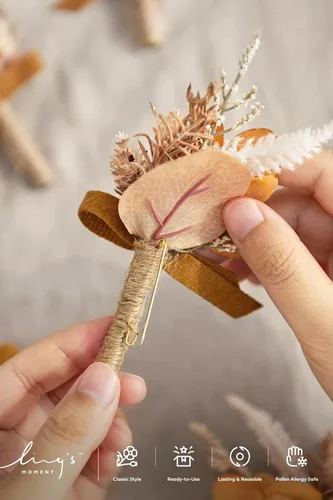 Miniatura 4 de Ramillete de Ling's Moment para Hombre, 10 piezas Boutonniere para Invitados de Boda, Flores Artificiales para Boda/Baile/Regreso a Casa, etc. Boho