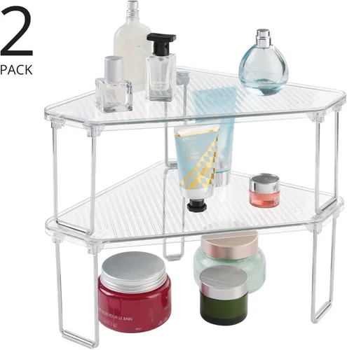 Miniatura 4 de mDesign - Estante apilable de esquina de plástico/acero, estante organizador de almacenamiento para baño, tocador, encimera, fregadero, gabinete