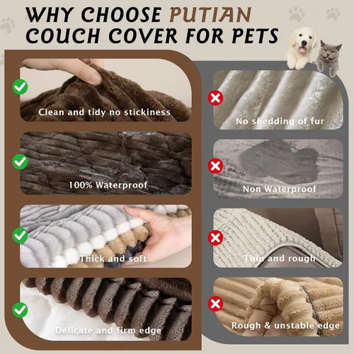 Miniatura 4 de PuTian Funda de sofá 100% impermeable y mullida para perros, gruesa, lavable, antiarañazos, antideslizante, protector de muebles
