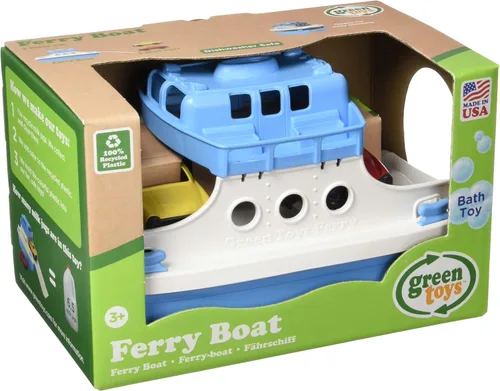 Miniatura 3 de Green Toys Ferry Boat, azul/blanco 4C - Juego de simulación, habilidades motoras, juguete de baño flotante para niños. Sin BPA, ftalatos, PVC. Apto
