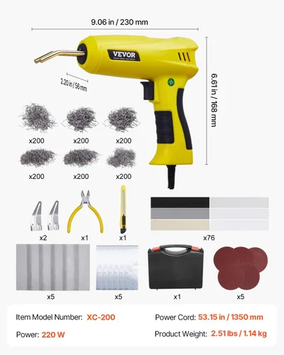 Miniatura 7 de VEVOR Kit de soldadura de plástico, pistola de soldadura de plástico de 220 W con 1200 grapas calientes y 76 varillas de soldadura, pistola