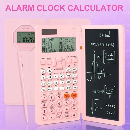 Miniatura 2 de Calculadoras científicas, calculadora Rudnia Pink con reloj despertador, calculadora de escritorio de 417 funciones recargable, calculadora para Rosa