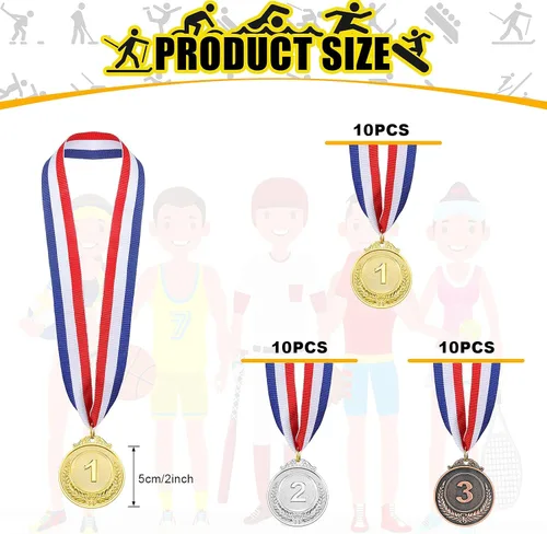 Miniatura 3 de MTLEE Gold Silver Bronze Award Medals Competition Style Winner Award Medals Metal Medals Prizes with Neck Ribbon for Competitions Party Homework
