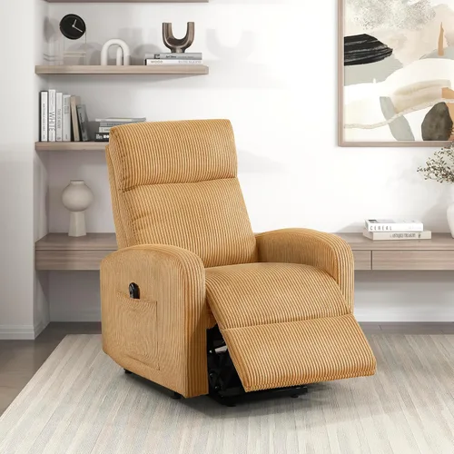 Miniatura 19 de Lexicon Sillón Reclinable de Pana con Respaldo Empujable Sillón Butaca Reclinable de Empuje hacia Atrás, Marco de Madera Sólida y Base de Metal