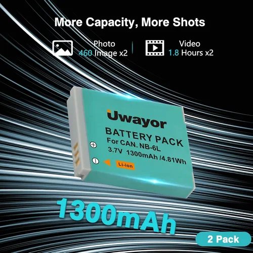 Miniatura 4 de Paquete de 2 baterías y cargador NB-6L NB-6LH para Canon PowerShot SX540 HS, SX530 HS, SX520 HS, SX510 HS, SX500 is, SX700 HS, SX710 HS, SX610 HS